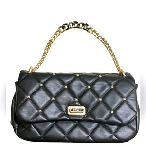 Badgley Mischka Handbag Women's Black Leather Quilted Studs Crossbody Bag